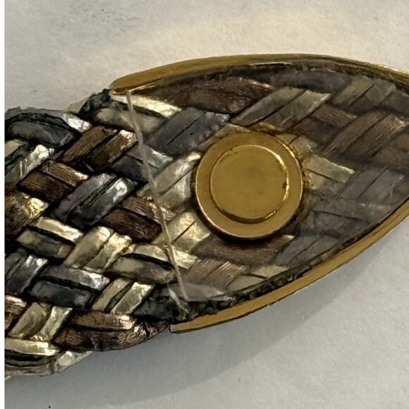 Tri-Color Small Gold Silver Bronze Metallic Braided /Woven Belt Gold Tone Buckle - Picture 8 of 9